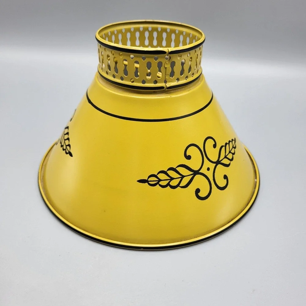 Vintage MCM Metal Lamp Shade Cover Toleware Harwest Gold Yellow Replacement